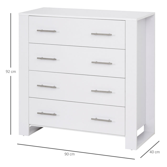 Storage Organizer Unit with 4 Drawers and Metal Handles - Free Standing Chest for Bedroom or Living Room - Space-Saving Solution for Clothes and Accessories