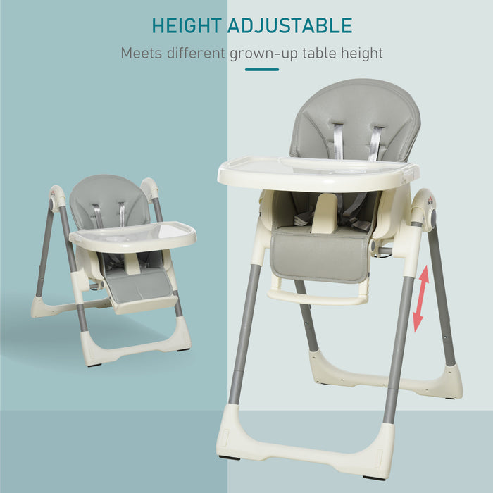 Convertible Baby to Toddler High Chair - Foldable, Height-Adjustable, with 5-Point Harness and Removable Tray - Easy Mobility with Wheels, Ideal for Mealtime and Playtime