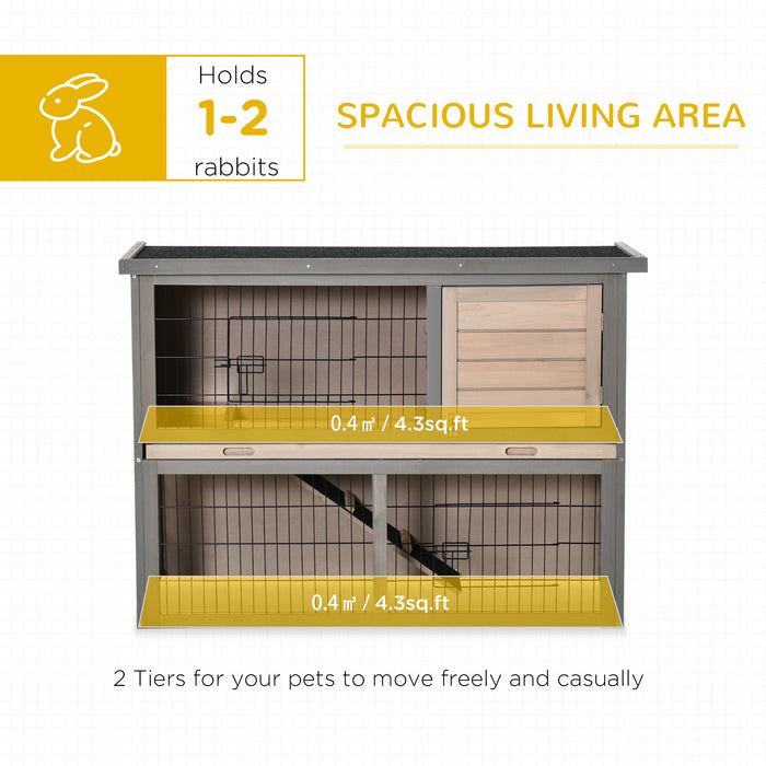 Bunny Haven Hutch - Small Animal Cage with Easy-Clean Sliding Tray, Outdoor Run, and Accessible Top, Includes Ramp - Ideal for Indoor/Outdoor Rabbit Care, Grey, 108x45x78cm