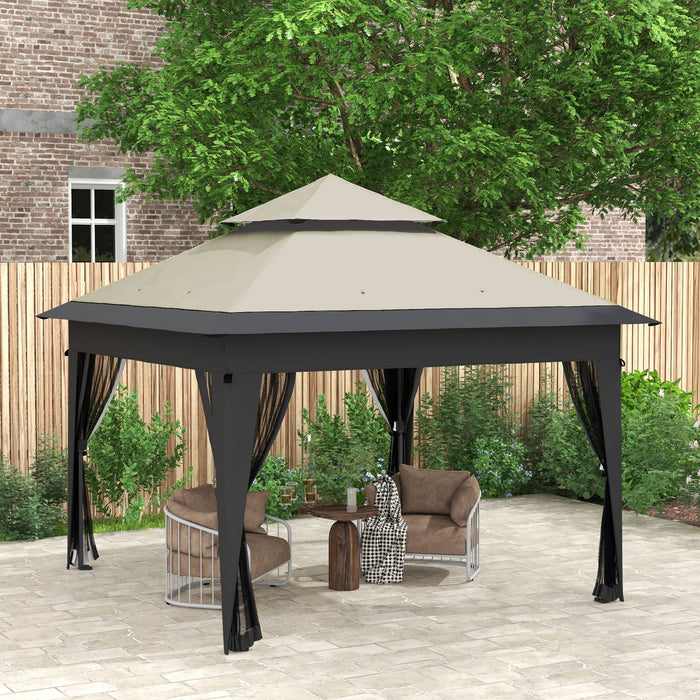 Pop Up Gazebo 3x3m with Mosquito Netting - Easy Up 1-Person Assembly Marquee Party Tent, Double Roof & Sandbags - Convenient Outdoor Shelter for Events & Garden Use