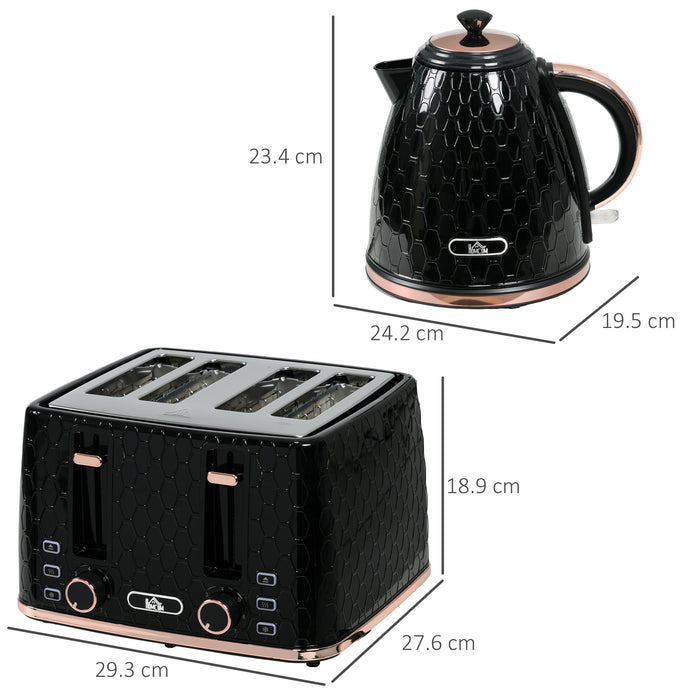 1.7L 3000W Rapid Boiling Kettle & 4-Slice Toaster Combo - Adjustable 7-Setting Browning & Removable Crumb Tray - Stylish Black Kitchen Set for Efficient Breakfast Preparation