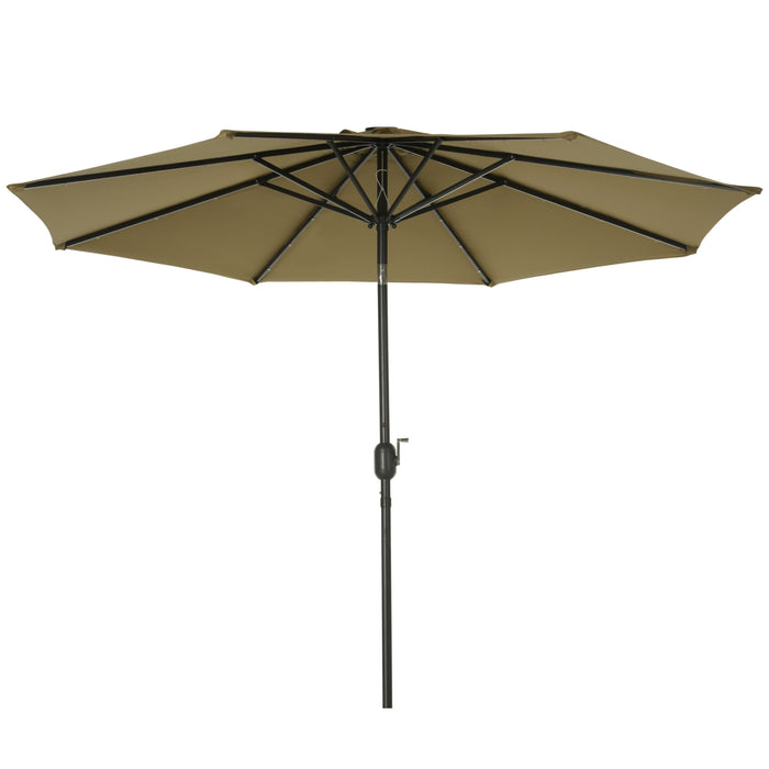 Solar-Powered 24 LED Parasol - Brown Outdoor Umbrella with Energy-Efficient Lighting - Perfect for Patio, Nighttime Ambiance