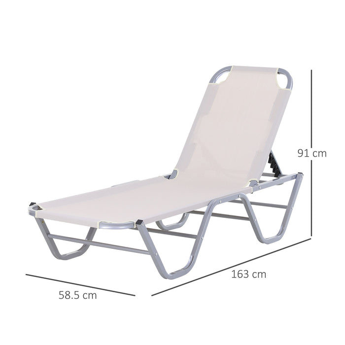 Adjustable Garden Sun Lounger - 5-Position Reclining Outdoor Chair with Lightweight Frame, Cream 84B-386CW - Ideal for Poolside Relaxation and Sunbathing