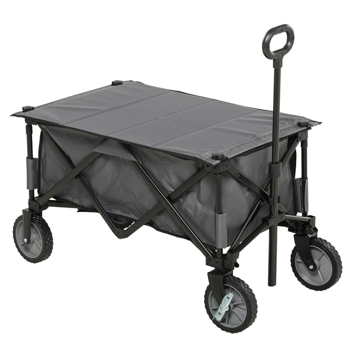 Folding Outdoor Utility Wagon - Collapsible Garden Trolley with Cargo Trailer on Wheels - Ideal for Camping & Yard Work, Dark Grey