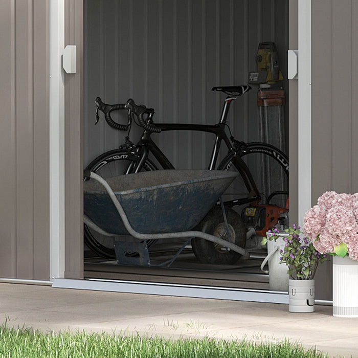 Metal Storage Shed 13x11ft - Outdoor Garden Organizer with Foundation, Ventilation, and Doors - Spacious Solution for Tools and Equipment Storage, Light Grey