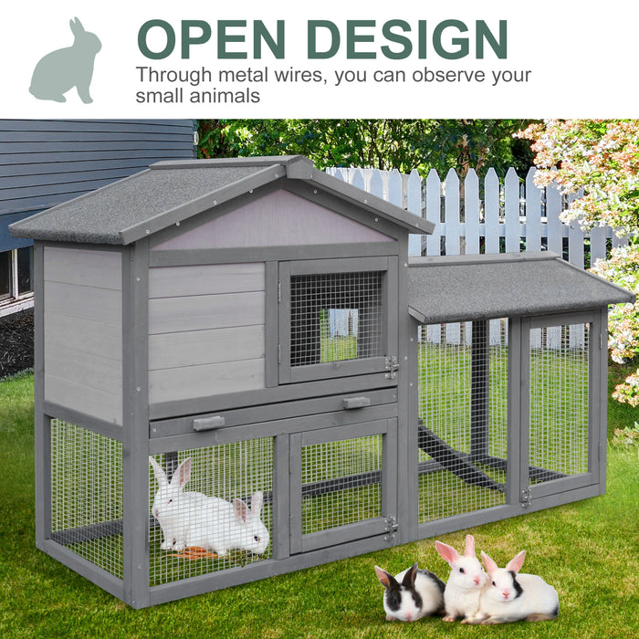 Double-Deck Wooden Rabbit Hutch - Weatherproof Small Pet Shelter with Ramp, 147x54x84cm - Ideal for Guinea Pigs & Small Animals