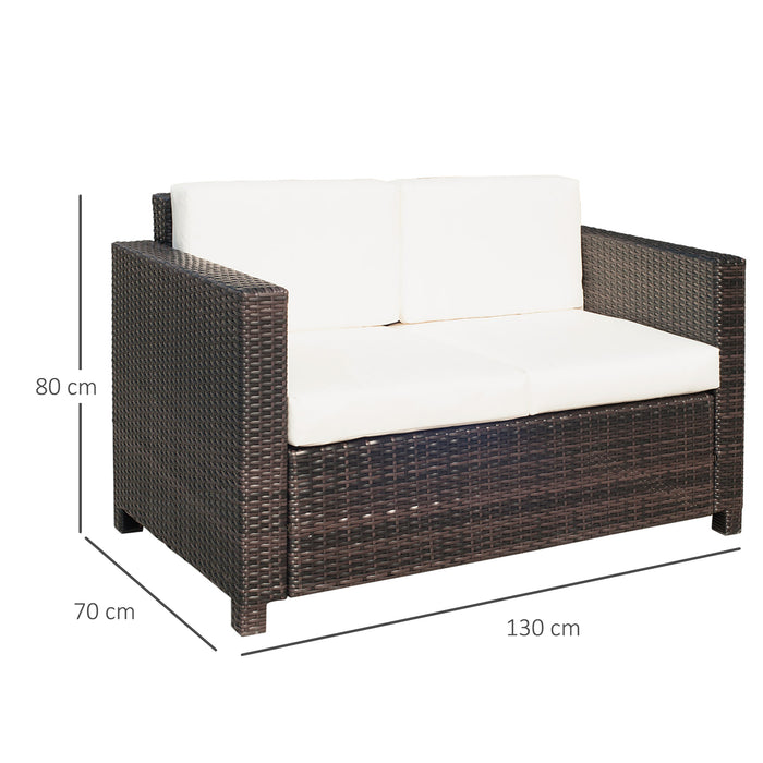 Outdoor Rattan Loveseat - 2-Seater Wicker Weave Garden Sofa for Patio, Brown - Elegant Double Couch for Couples and Comfortable Porch Seating