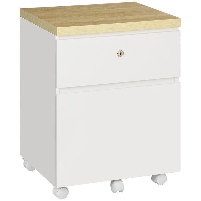 Mobile File Cabinet with 2 Lockable Drawers - A4 Hanging Bars and Smooth-Rolling Wheels for Documents - Ideal for Home Office and Study Storage, White