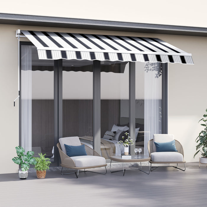 Manual Retractable Awning 2.5m x 2m - Blue and White Striped Sun Shade Shelter for Outdoor Patio - Garden Deck Protection With Winding Handle