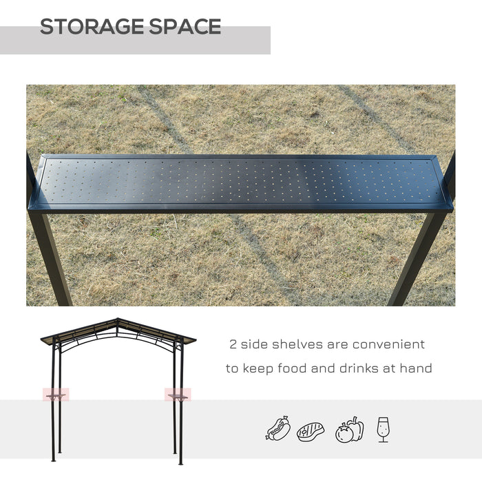 Outdoor BBQ Gazebo - 8x5ft Aluminum Steel Frame with Hardtop Roof and 2 Shelves - Safe Cooking Shelter with Protective Canopy and Ground Stakes