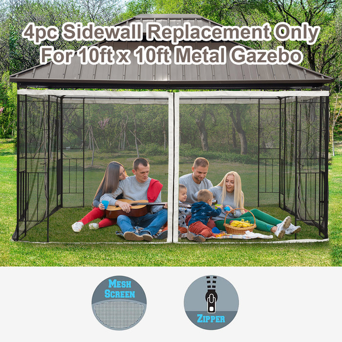 10 x 10ft Gazebo Replacement Mesh Netting - 4-Panel Mosquito Screen Walls with Zippers - Ideal for Outdoor Patio Protection
