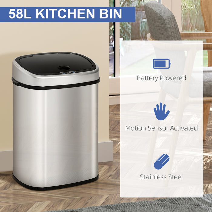 58L Stainless Steel Sensor Bin - Smart Motion-Activated Waste Container - Ideal for Hygienic Home or Office Use