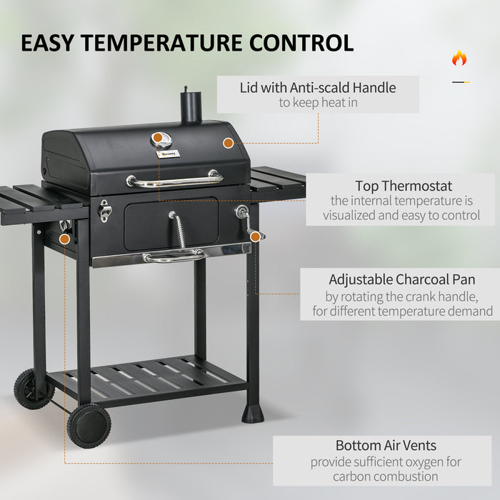 Adjustable Charcoal Grill with Built-in Thermometer - Durable BBQ with Warming Shelf - Perfect for Outdoor Cooking & Entertaining