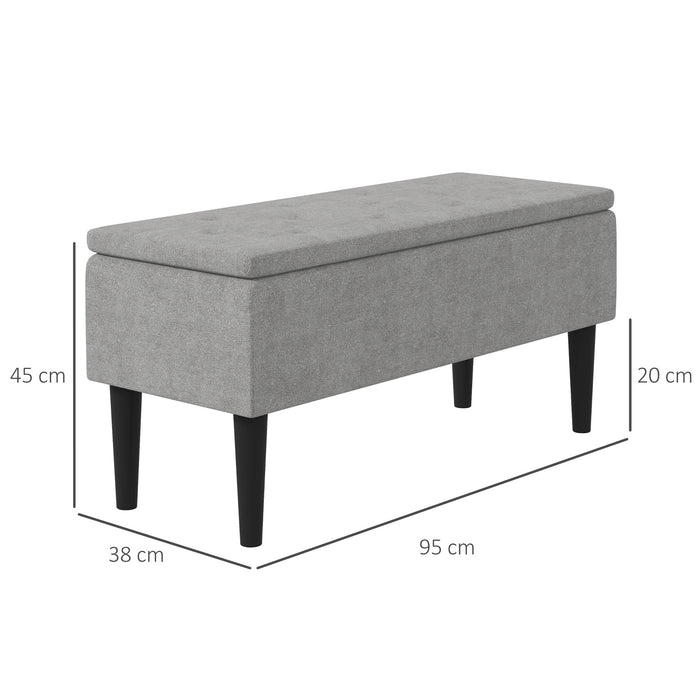 Modern Ottoman Storage Box with Wooden Legs - 47L Capacity, 15", Supports up to 120KG - Versatile Furniture for Living Room and Bedroom, Grey