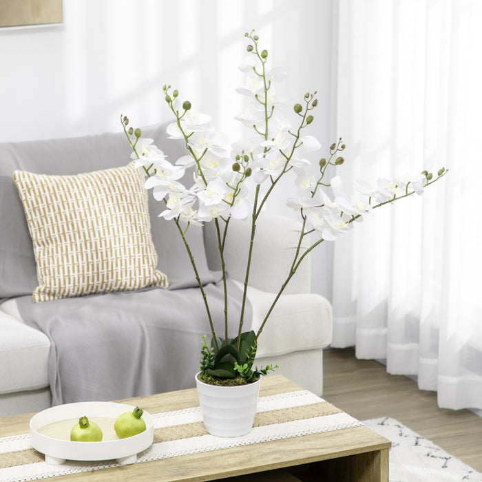 Artificial Phalaenopsis Orchid in White Pot - Lifelike Fake Floral Arrangement with Silk Flowers for Decor - Perfect for Weddings and Home Ambiance