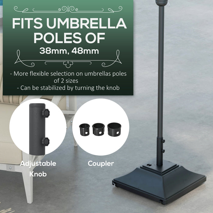 Heavy-Duty 60kg Square Parasol Base with Wheels - Fillable Black Plastic Umbrella Stand, Fits 38mm & 48mm Poles - Portable Outdoor Patio Umbrella Support