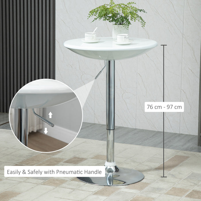 Adjustable Modern Round Bar Table - Swivel Bistro Desk with Painted Top and Silver Steel Leg - Ideal for Home Pubs and Entertaining Spaces