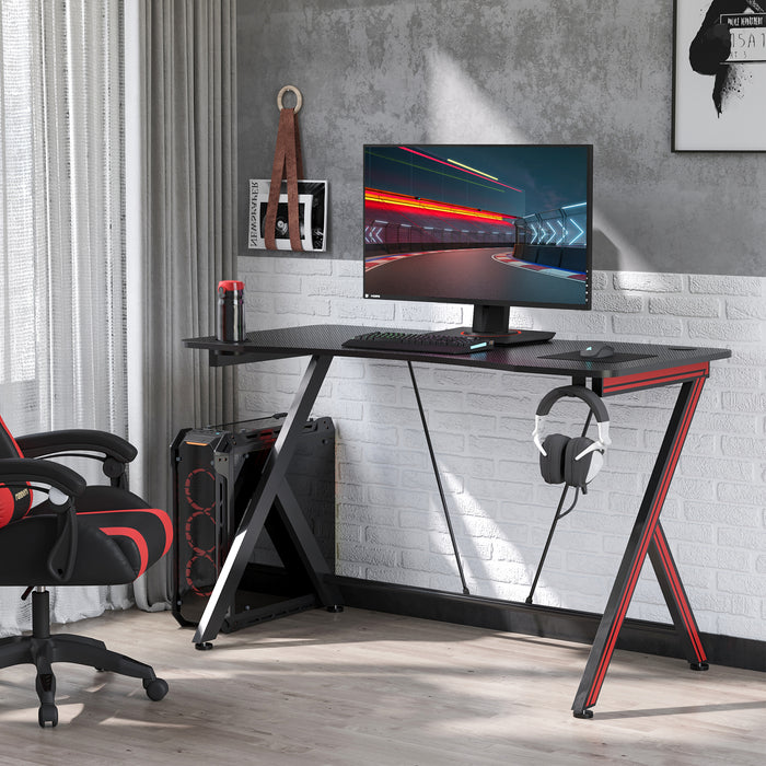 Gaming Desk with Cup Holder and Headphone Hook - 120cm Ergonomic PC Workstation for Home Office - Ideal for Gamers and Streamers