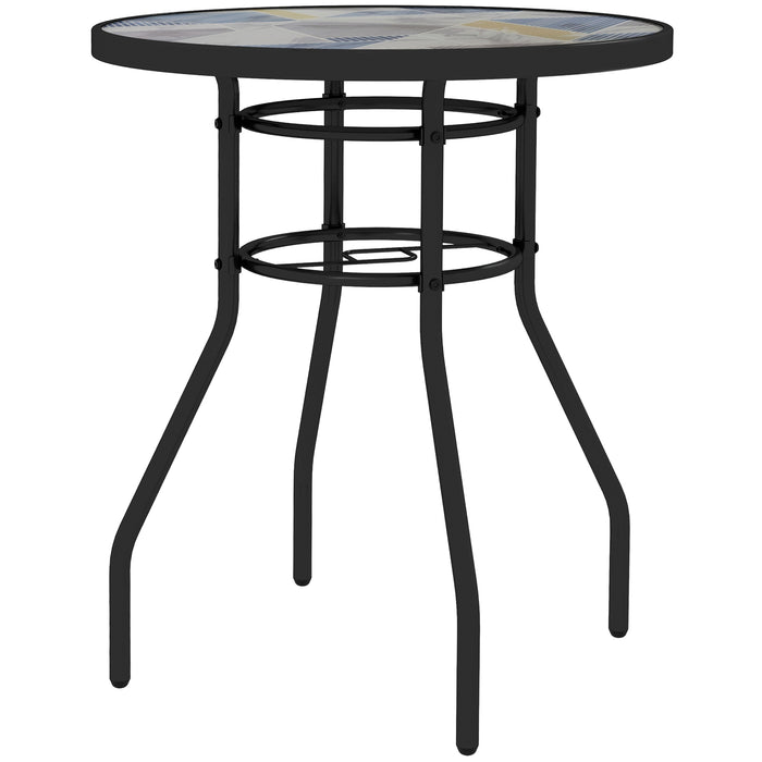 Tempered Glass Top Outdoor Table - Sturdy Steel Framed Patio Furniture with Artistic Print Design - Ideal for Porch & Balcony in Multicolor Finish