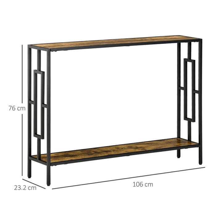 Industrial Console Table with Storage - Narrow Hallway Dressing Desk, Rustic Metal Frame Design - Space-Saving Furniture for Living Room and Bedroom