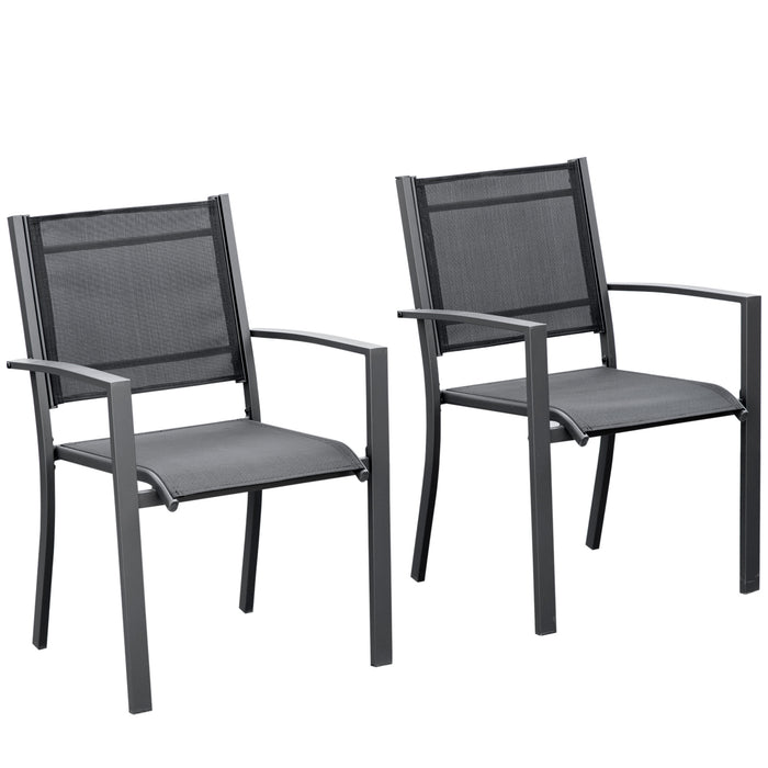 Outdoor Chair Duo - Steel Frame with Texteline Seats for Garden, Patio, and Balcony - Ideal for Camping and Fishing, Dark Grey/Black