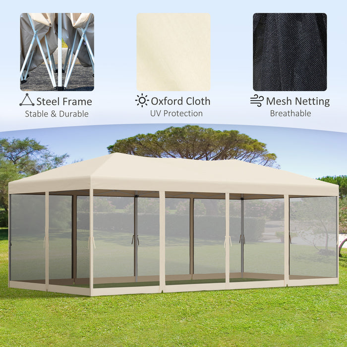 3m x 6m Pop-Up Garden Marquee with Mesh Apron - Beige Color, Spacious Outdoor Shelter - Ideal for Parties, Gatherings, and Market Stalls