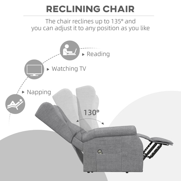 Fabric Electric Power Lift Recliner Chair with Remote - Comfortable Motorized Lounge Chair for Elders, Grey - Ideal for Assistance in Living Room Spaces