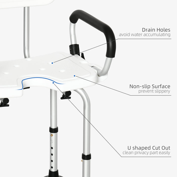 Elderly & Disabled Shower Comfort Chair - Adjustable Height, Padded Flip-Up Armrests & Back, Non-Slip Suction Feet - Safe Bathing Solution for Stability & Support