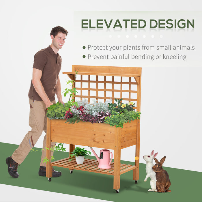 Elevated Wooden Planter for Garden - Raised Bed for Flowers, Herbs, and Vegetables with 2 Storage Shelves - Ideal for Outdoor Gardening and Space Efficiency