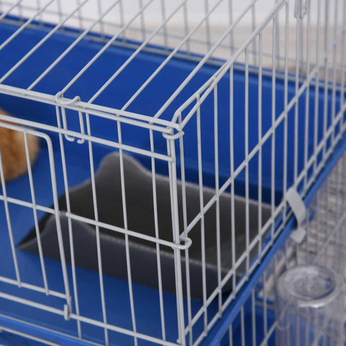 Small Pet Habitat - Blue Metal 2-Tier Cage with Sturdy Construction - Ideal for Hamsters, Gerbils, and Mice Comfort