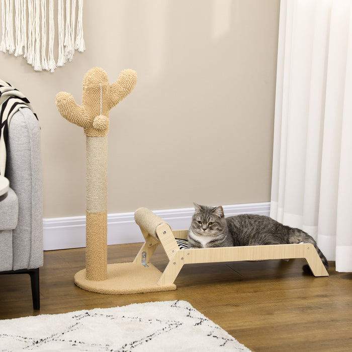 Cactus-Themed 2-in-1 Cat Scratching Post with Cozy Hammock Bed - Durable Cat Condo Tower for Climbing and Lounging - Perfect for Indoor Cats and Playful Kittens