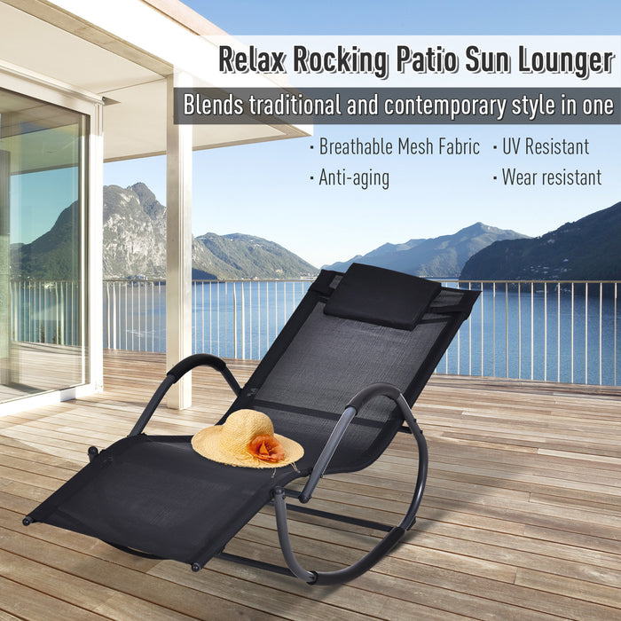 Zero Gravity Rocking Lounge Chair - Patio Texteline Recliner with Padded Pillow, Rocker Design - Comfortable Outdoor Seating for Garden and Backyard Relaxation