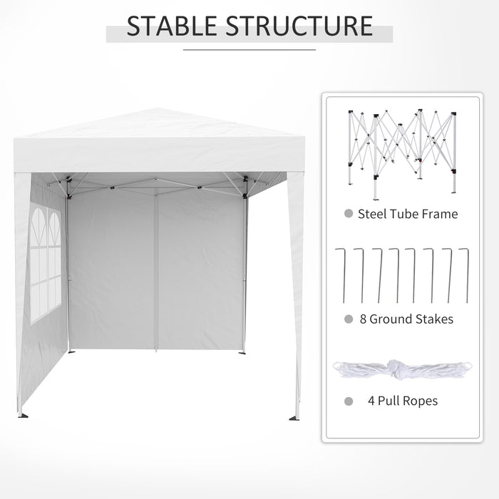 2x2m Pop Up Gazebo Canopy - Party Tent with Carrying Case, Removable Walls, and Windows, White - Perfect for Weddings and Outdoor Events