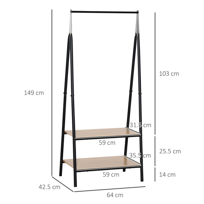 Freestanding Metal Clothes Rack - 2 Tier Shelving, Bedroom & Entryway Garment Organizer, 64x42.5x149cm - Space-Saving Clothing Rail, Black Frame