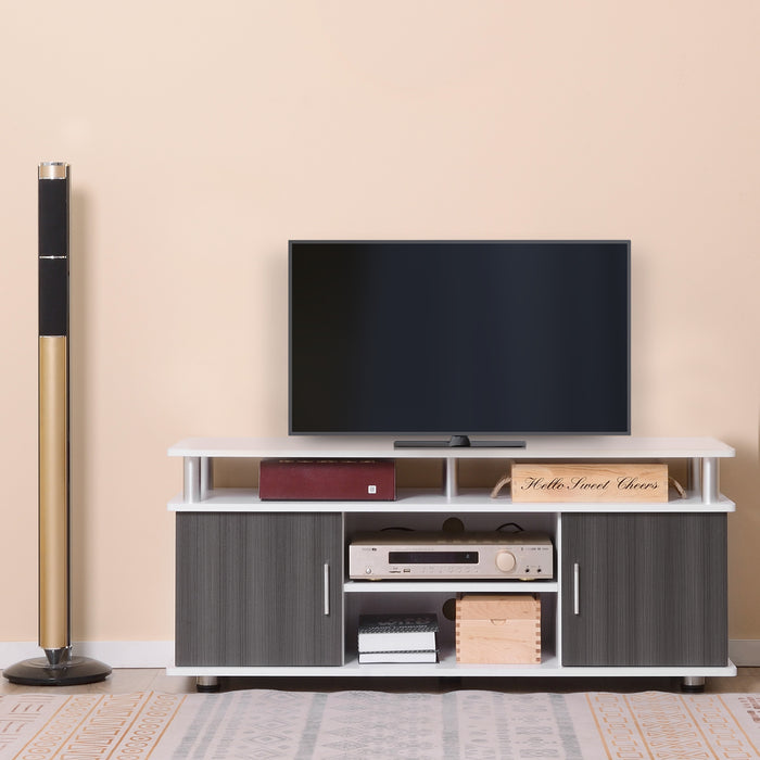 Modern TV Stand for 55'' Screens - Storage Shelf and Cupboard Entertainment Center - Stylish Media Console for Living Room, Grey and White