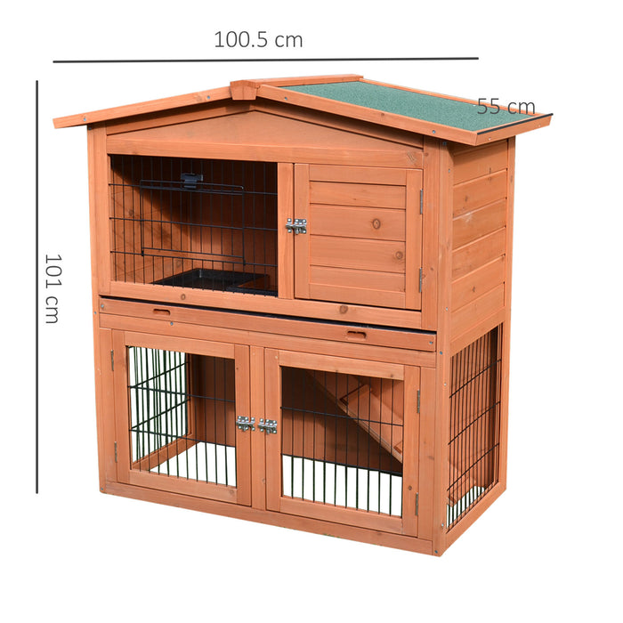 2-Tier Hutch for Rabbits & Guinea Pigs - Indoor/Outdoor Pet Cage with Ramp & Slide-Out Tray - Spacious Comfort for Small Animals