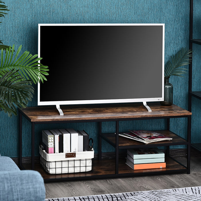 Industrial Style TV Stand - Sturdy Cabinet with Ample Storage and 2 Shelves - Ideal Metal Frame Entertainment Center for Living Room