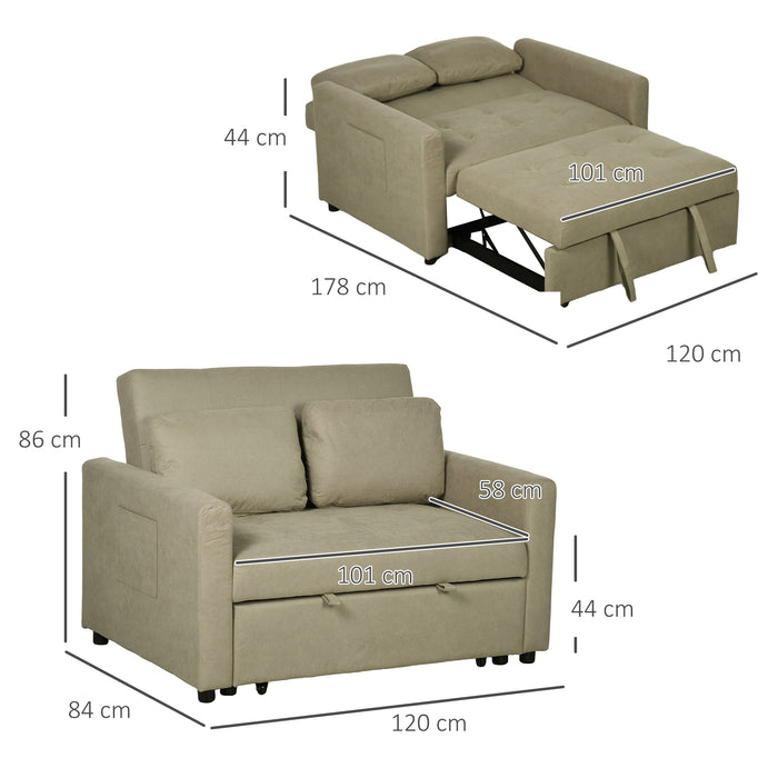 Convertible Loveseat Sofa Bed with Storage - Light Brown 2-Cushion Bed Settee for Comfort - Ideal Sleeper Solution for Small Spaces & Living Rooms