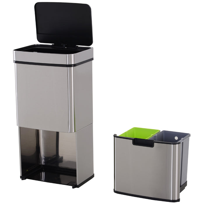 72L Recycling Sensor Bin - Stainless Steel, Touchless, 3-Compartment Separation for Wet/Dry Waste - Ideal for Home Kitchen Waste Management