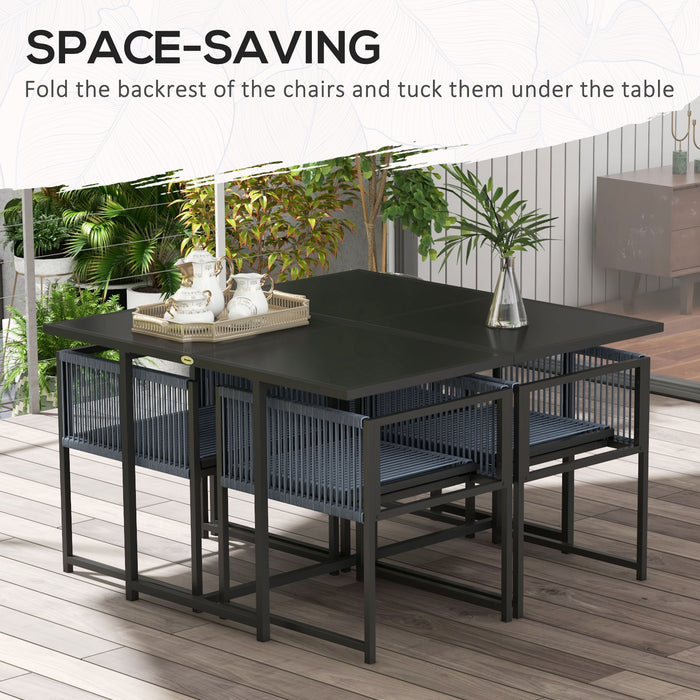 5-Piece Garden Dining Ensemble - Outdoor Patio Furniture with Foldable Chair Backrests & Tempered Glass Table - Ideal for Poolside Dining & Space-Efficient Design