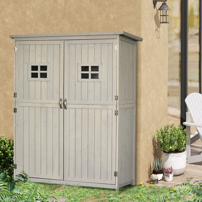 Outsunny Wooden Tool Shed - Double Window Garden Storage Cabinet, 127.5x50x164cm, Grey Finish - Ideal for Outdoor Equipment Organization