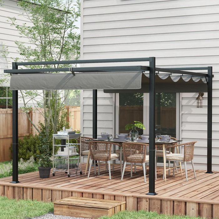 Retractable Pergola 3x4m with Aluminium Frame - Garden Gazebo Canopy for Grill & Patio Deck, Dark Grey - Ideal Outdoor Shelter for Entertainment & Relaxation