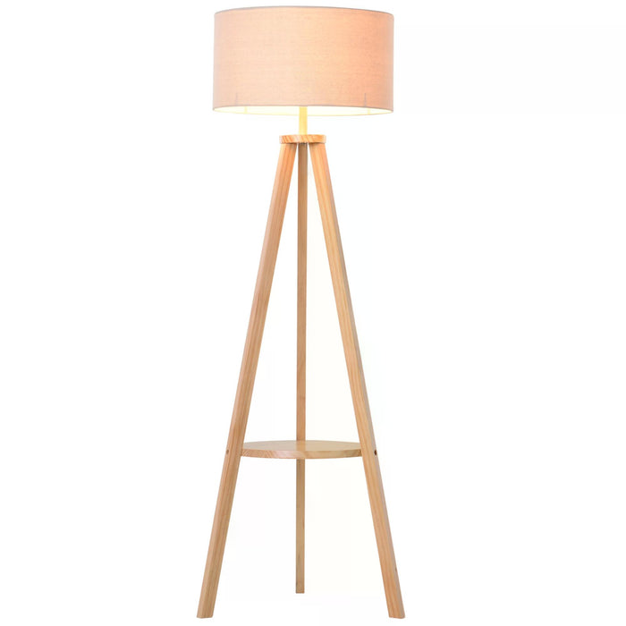 Freestanding Tripod Floor Lamp with Storage Shelf - Linen Shade Bedroom and Living Room Reading Light - Bedside Lamp for Cozy Ambiance, 154cm, Cream