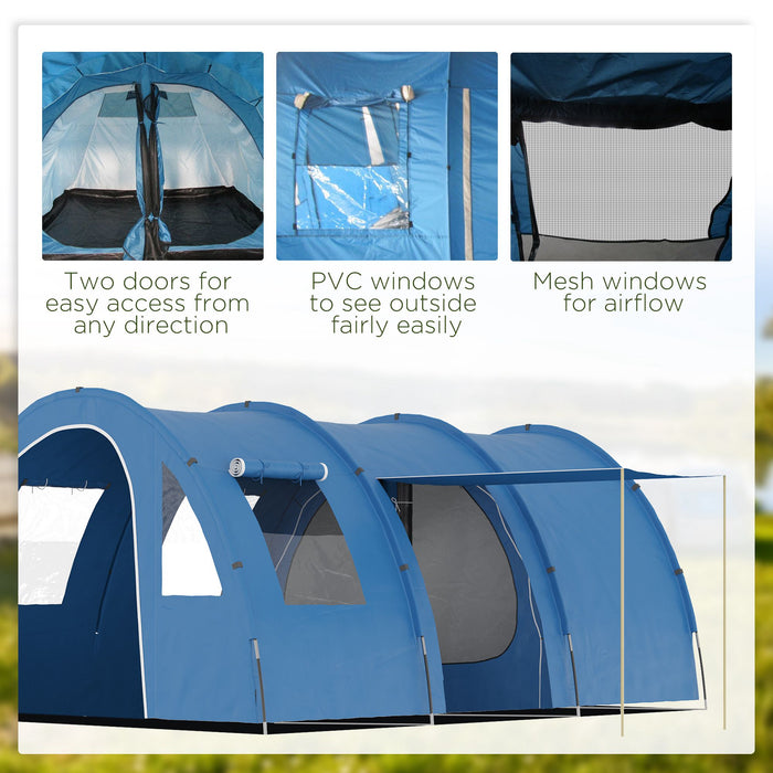 Spacious 5-6 Person Tunnel Tent - Dual-Room Design, Sewn-In Groundsheet, Dual Entrances, Portable with Carry Bag - Perfect for Family Camping, Fishing, and Outdoor Adventures