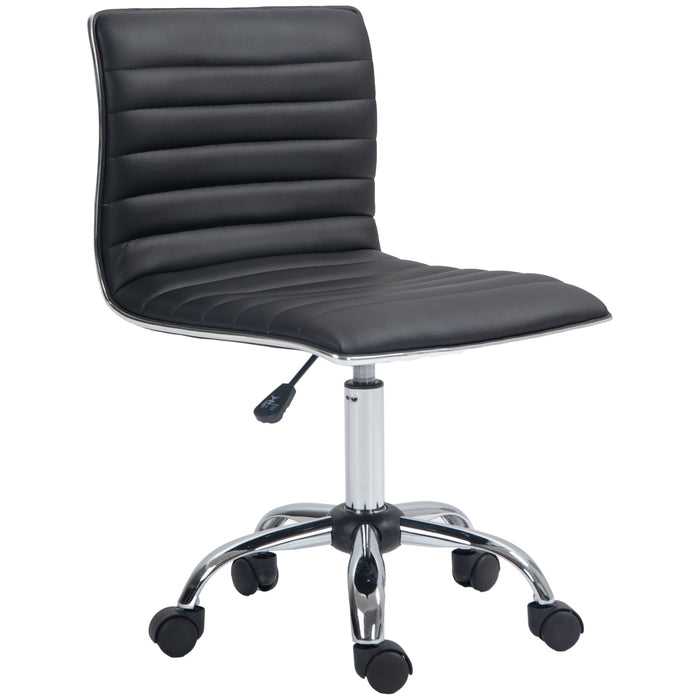 Ergonomic Armless Mid-Back Desk Chair - PU Leather Swivel Seat with Chrome Base - Ideal for Office Work and Home Study