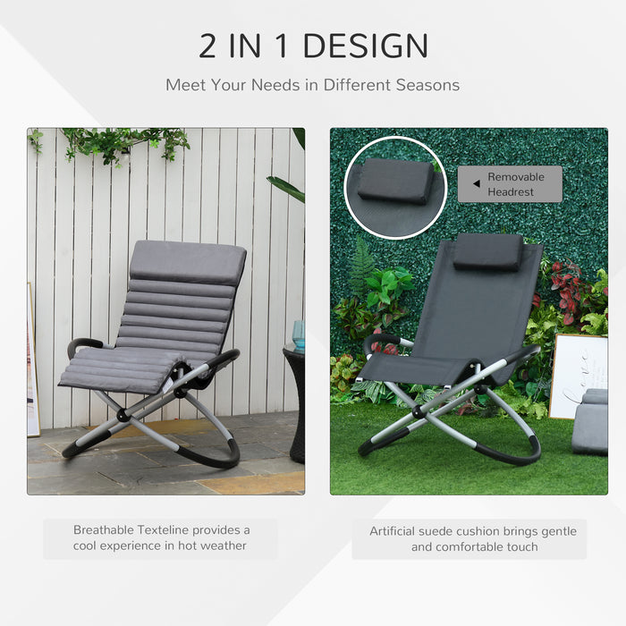 Orbital Rocking Chair with Anti-Drop Feature - Folding Lounger with Removable Mat, 2-in-1, 145x74x86cm in Black and Grey - Ideal for Relaxing and Comfort Outdoors