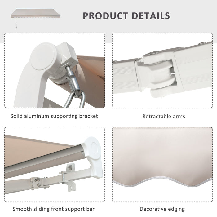 Retractable Awning - 3.5L x 2.5M Cream White Sunshade - Ideal for Patio and Outdoor Space Protection