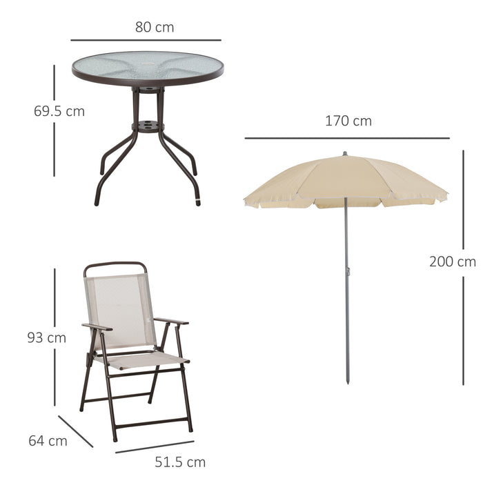 6-Piece Beige Garden Bistro Set - Texteline Folding Chairs, Patio Table & Parasol Combo - Perfect Outdoor Furniture for Relaxation and Entertaining