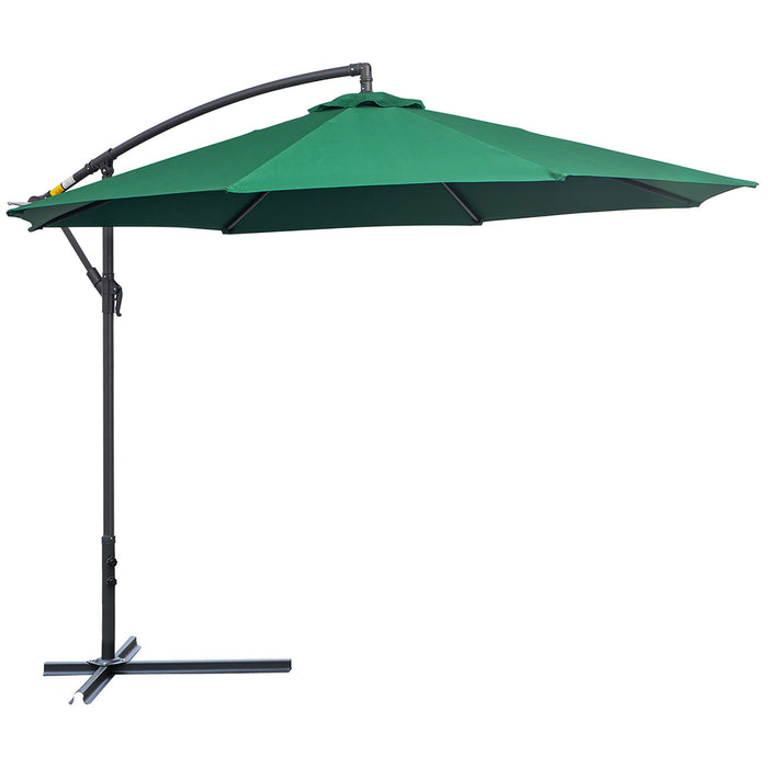 Garden Banana Parasol Umbrella with Crank Handle - 3m Hanging Cantilever Sun Shade, Green with Cross Base - Ideal for Outdoor Leisure and Patio Relaxation