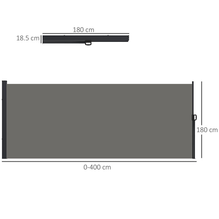 Retractable Side Awning Model X120 - Outdoor Privacy Screen for Garden, Hot Tub, Balcony, Terrace, Pool, 400x180cm in Dark Grey - Provides Secluded Space & Sun Protection